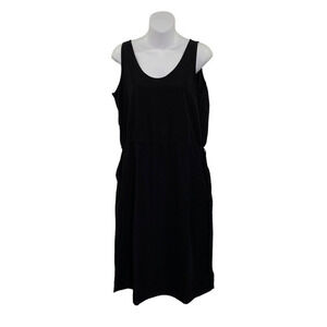 Uniqlo Dress Medium Black Draw String Waist Pockets Minimalist Midi‎ Sleeveless